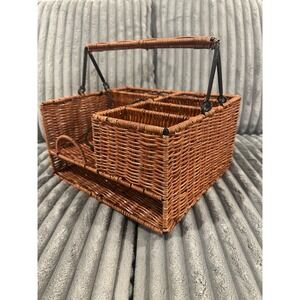 Vintage Wicker Picnic Organizer Basket‎ Wine Market Holder Valentines Romance